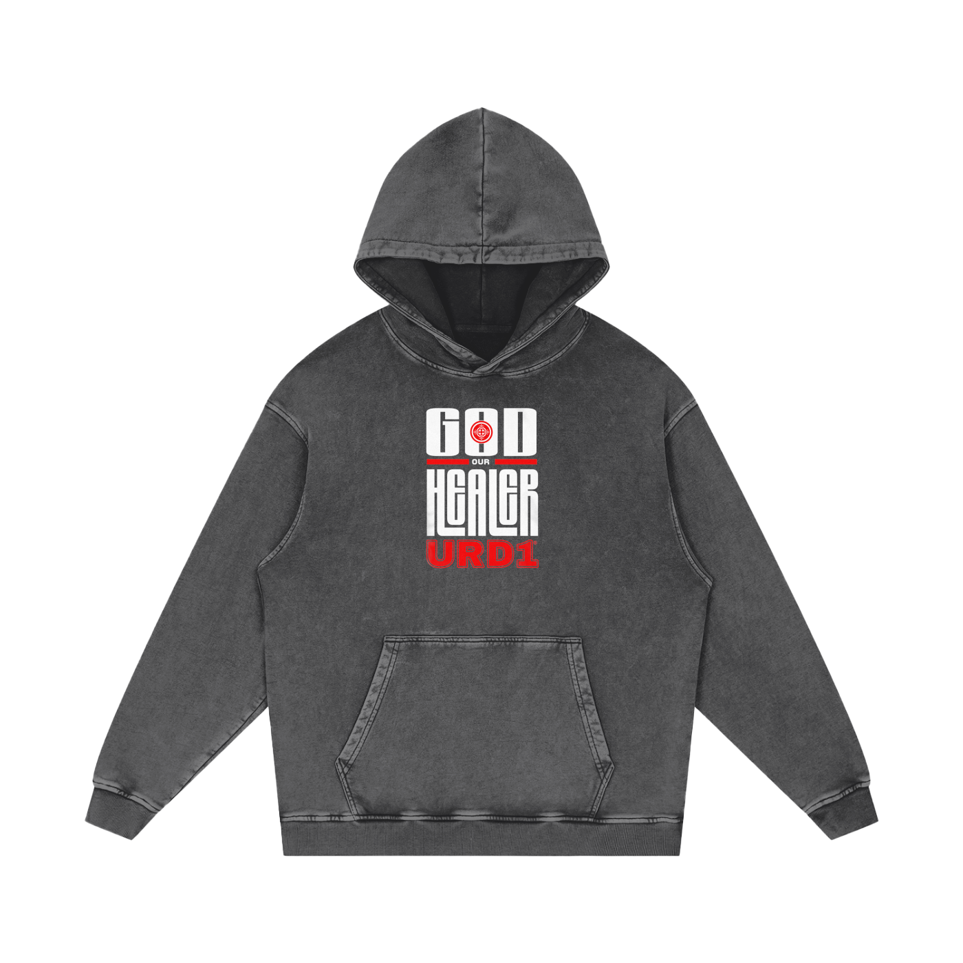 URD1 - "GOD OUR HEALER" - Acid Wash Oversize Hoodie
