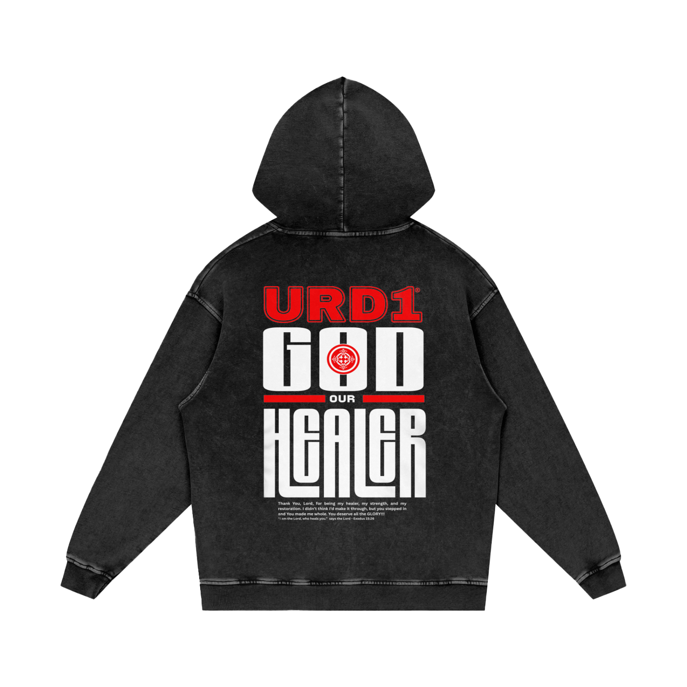 URD1 - "GOD OUR HEALER" - Acid Wash Oversize Hoodie