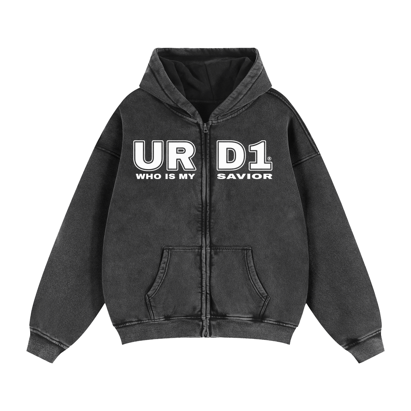 URD1 - "My Savior" - Zip-Through Boxy Hoodie
